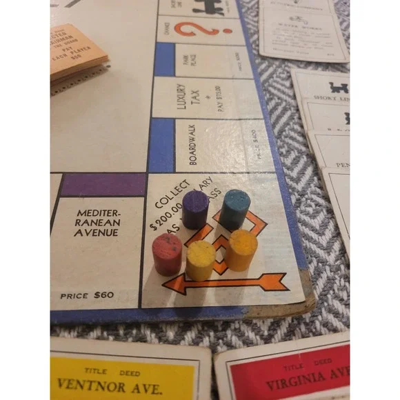 Vintage 1935 Blue Monopoly Board Game 99% Complete